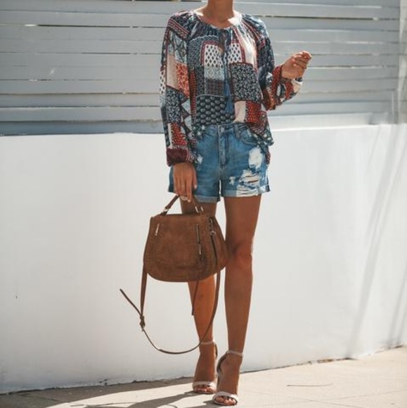 Patchwork Blouse Tassel Tie - Picture 7 of 7